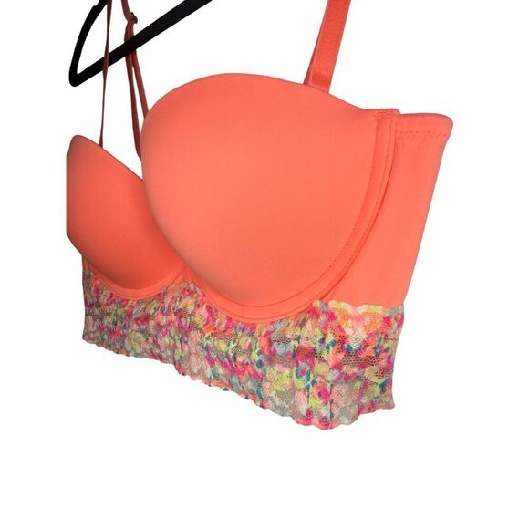 PINK Victoria’s Secret Women’s 34B Bustier Bra Neon Padded Strapless Lace - Picture 3 of 8